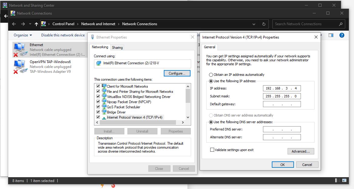 Contoh pengaturan IP statis di Windows (IPv4)